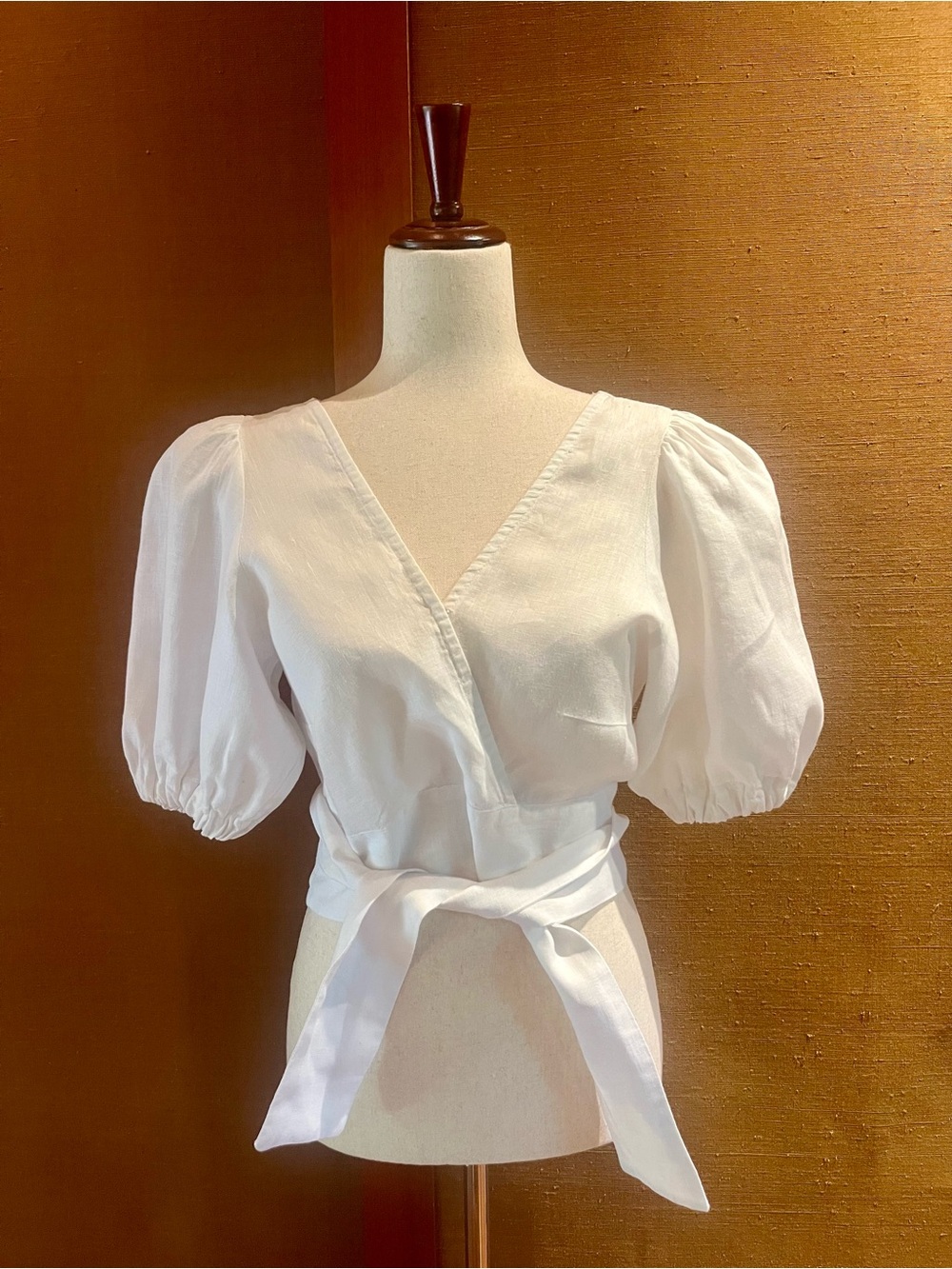 Matching linen crop wrap blouse and wide leg pants
